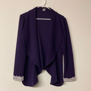 MOA Collections Womens Plus Size 2XL Open Front Blazer Jacket Purple White Lace